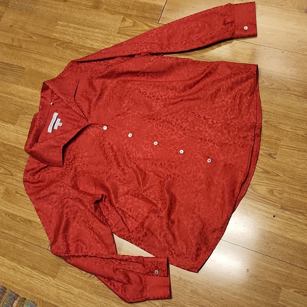 Foxcroft red animal print button front blouse 14W